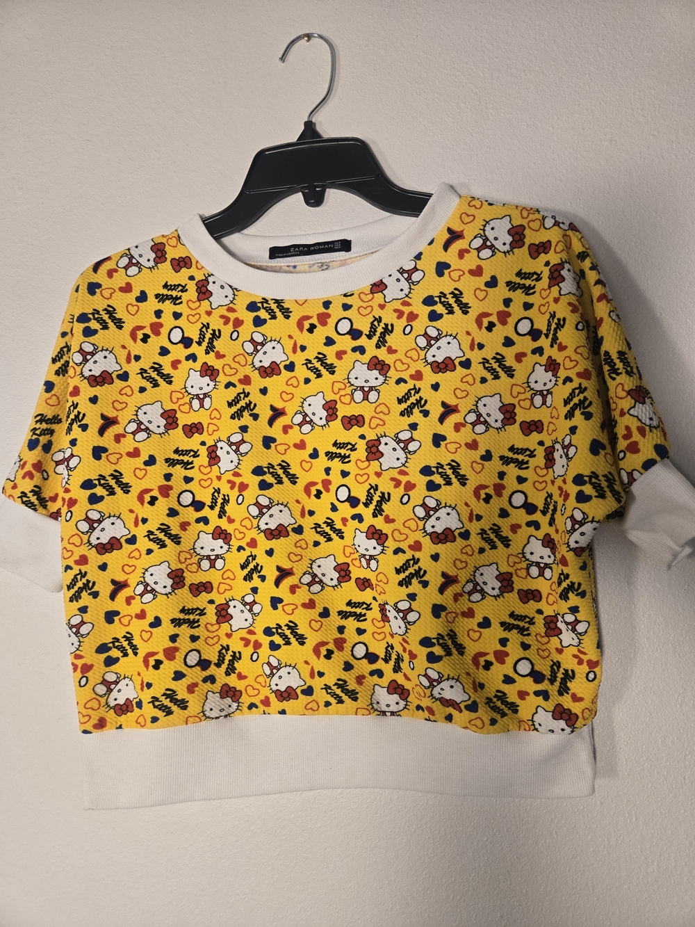 Zara Yellow Hello Kitty Print Crop Top with White Trim